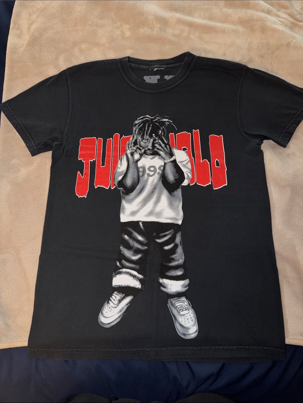 VLONE Kids Black Tee with Red Graphic and Monochrome Character